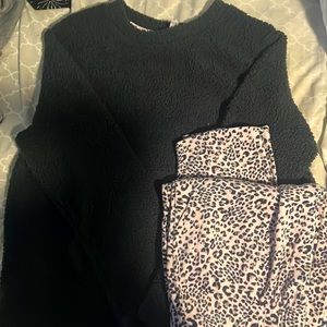 Black Pajama Hoodie with Pink Cheetah Print Pajama Pants Set